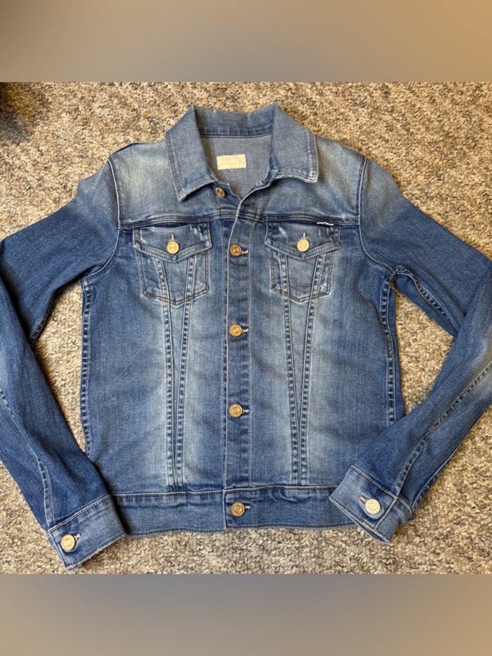 MOTHER denim distressed trucker jacket